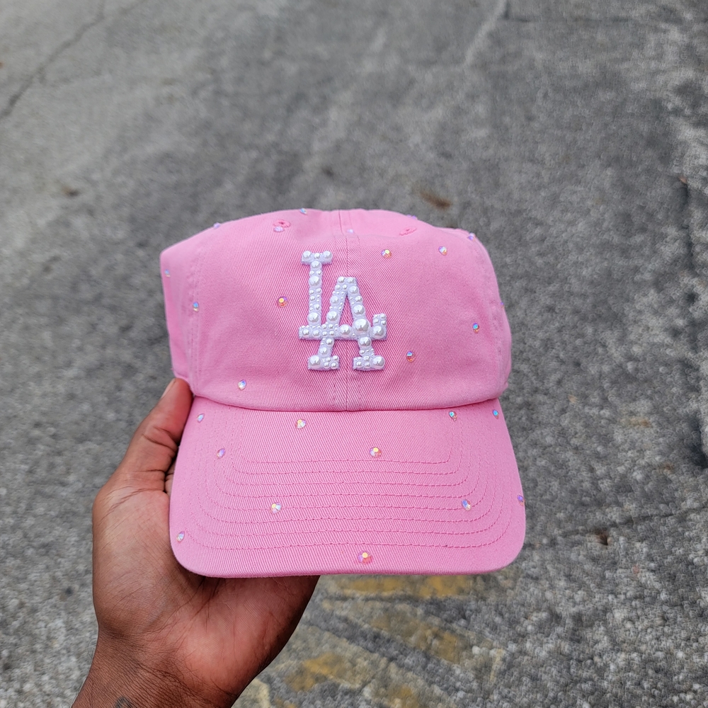Pink  Cap with White Pearls